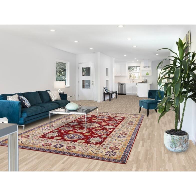 Hand Knotted Oriental 100% Wool Carpet Traditional Geometric Red Kazak Area Rug - 9' 11'' X 6' 5''