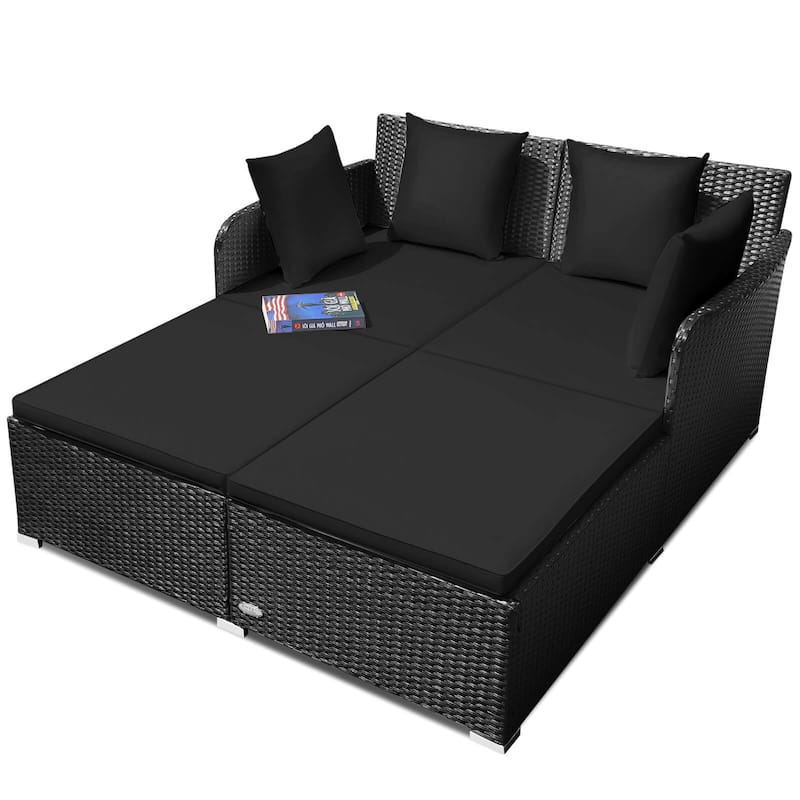 Costway Outdoor Patio Rattan Daybed Pillows Cushioned Sofa Furniture - See details