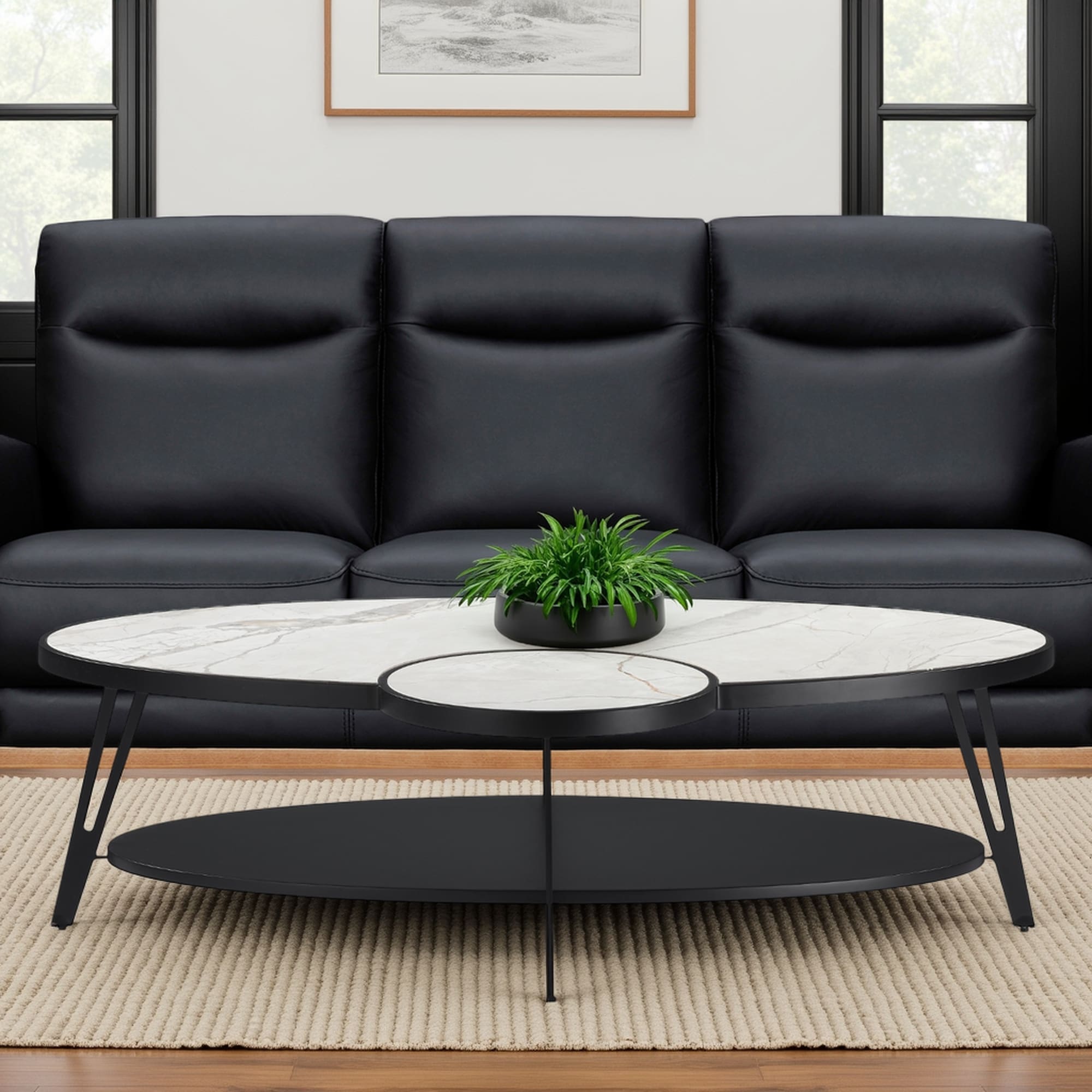 Banks Contemporary Modern 53 in. Oval White Coffee Table with Sintered Stone Top