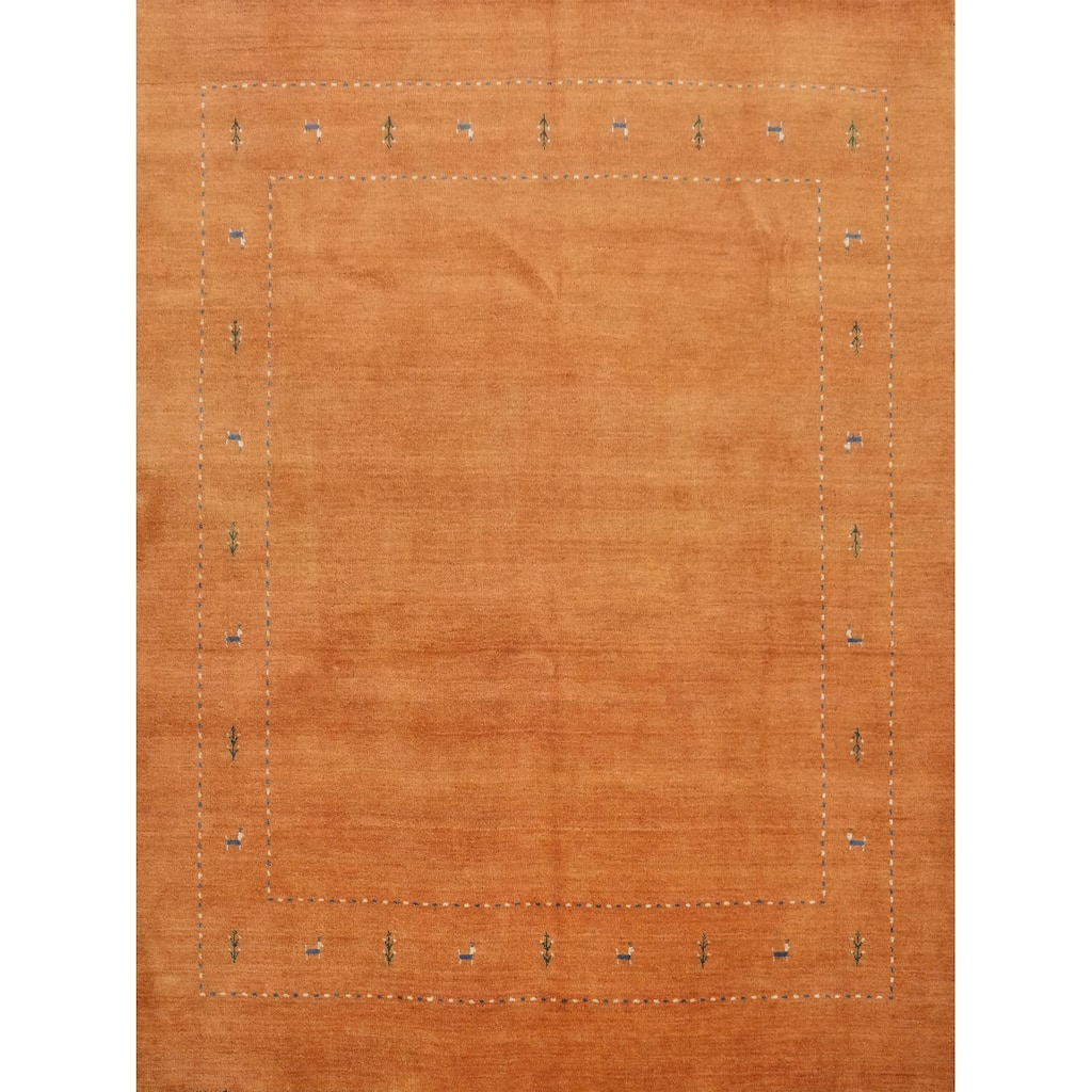 Hand Knotted Oriental 100% Wool Carpet Tribal Animal Pictorial Oranges & Rust Gabbeh Area Rug - 7' 11'' X 7' 11''