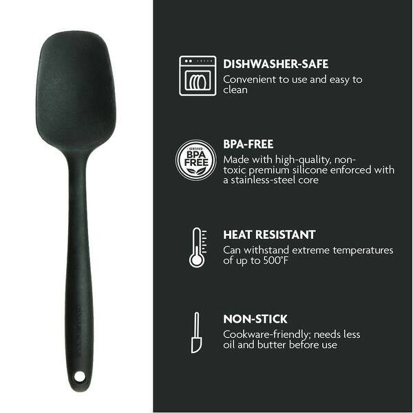 Ovente Black Non-Stick Silicone Spatula Set with Heat Resistant & Stainless Steel Core, Set of 5