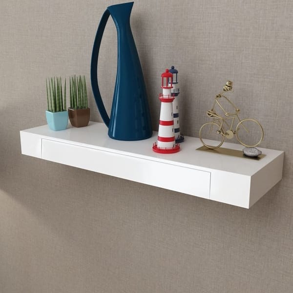Shop Vidaxl 2x Floating Wall Shelves With Drawers White 31 5