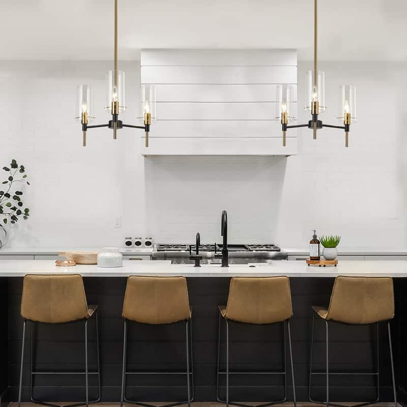 Alva Modern Farmhouse 3-Light Black Gold Chandelier Glass Pendant Light for Dining Room