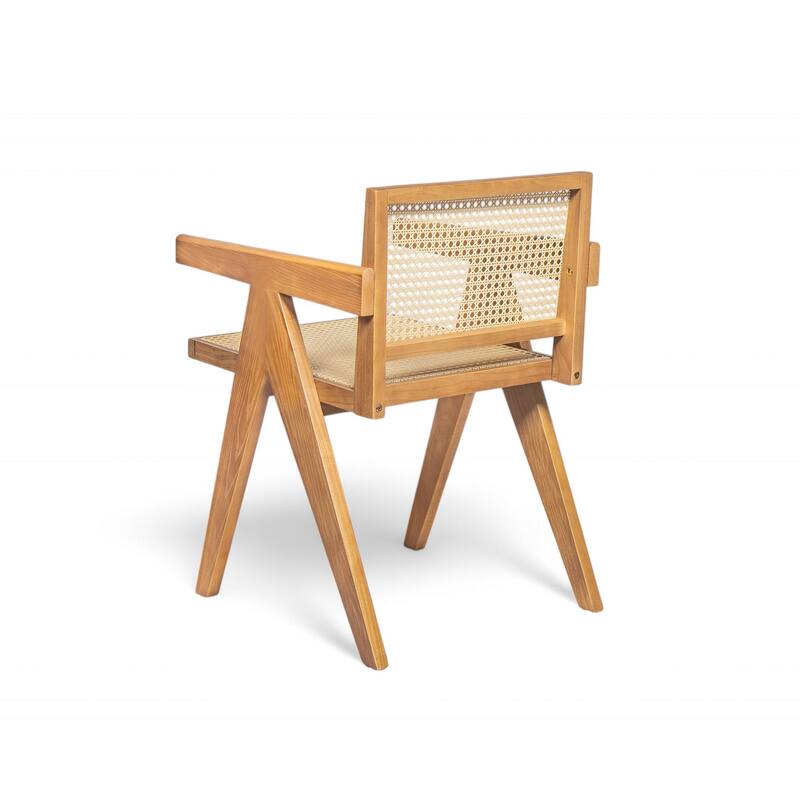 2-Piece Dining Room Arm Chairs Set with Square Rattan Backrest