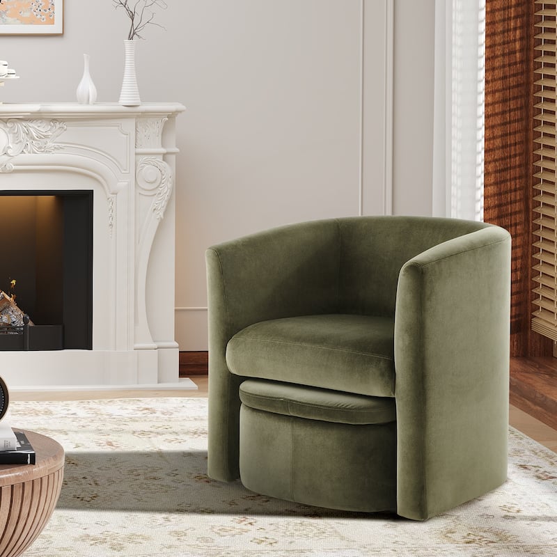 RENEWLINE Sherpa Barrel Chair & Storage Ottoman Set - Plush Compact Accent for Reading Nooks, Cloud-Like Lounge Seat