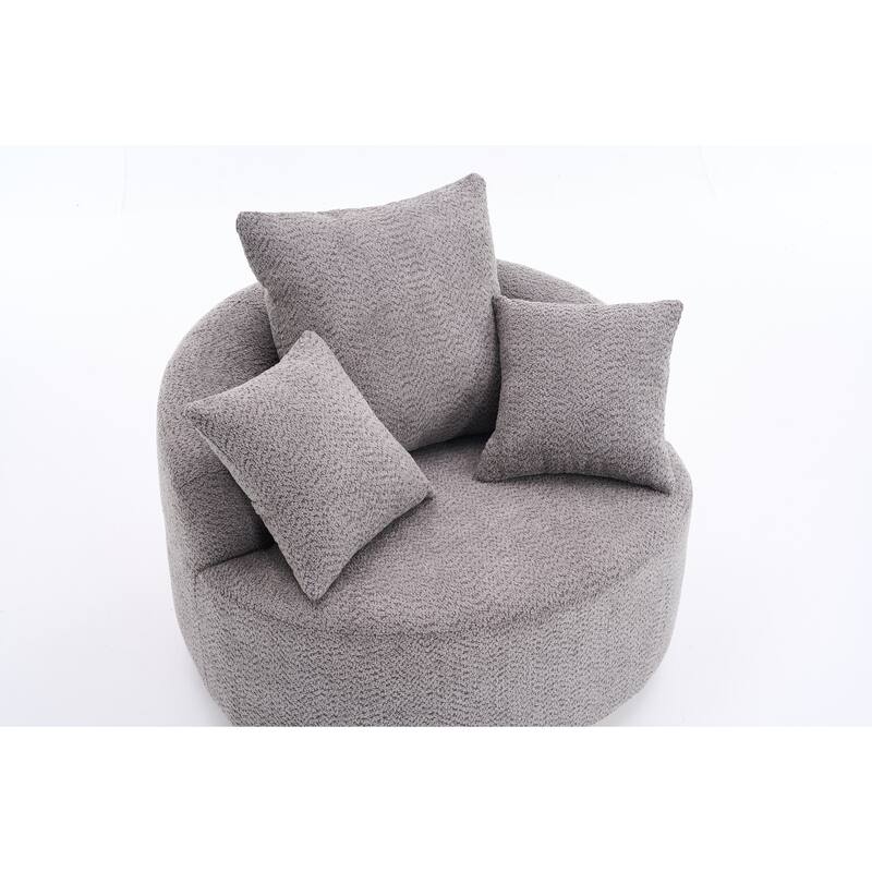 Oversized Swivel Round Barrel Chair, Ergonomic Single Sofa Chair, Upholstered Accent Chair with 3 Removable Pillows