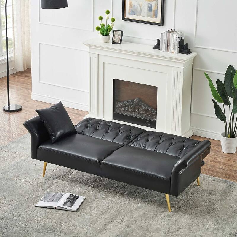 Futon Sofa Bed, Faux leather Foldable Couch Convertible Loveseat Sleeper Daybed with Adjustable Armrests for Small Space