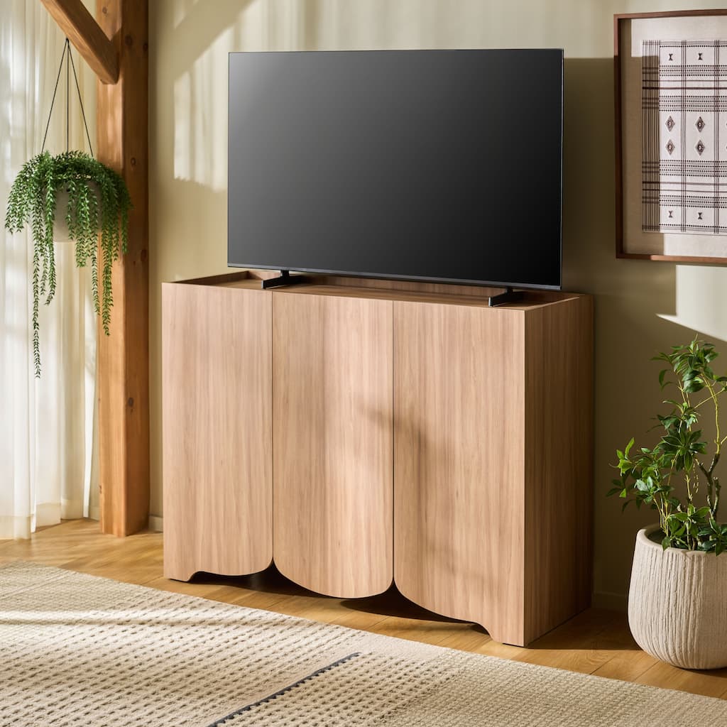 SAFAVIEH Takami 3-Door Entertainment Media Console for TVs up to 55", Modern Storage Cabinet TV Stand - 54"W x 18"D x 39"H