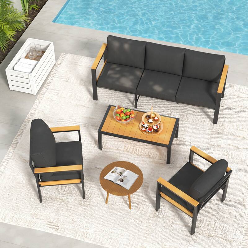 4/5/7-Piece Patio Conversation Set with Table, All-Weather Aluminum Furniture for Outdoor Living - Gray/Black