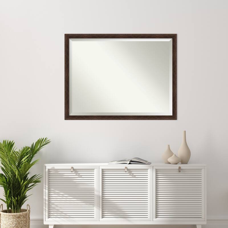 Warm Walnut Narrow Beveled Wood Framed Wall Mirror - Warm Walnut Narrow