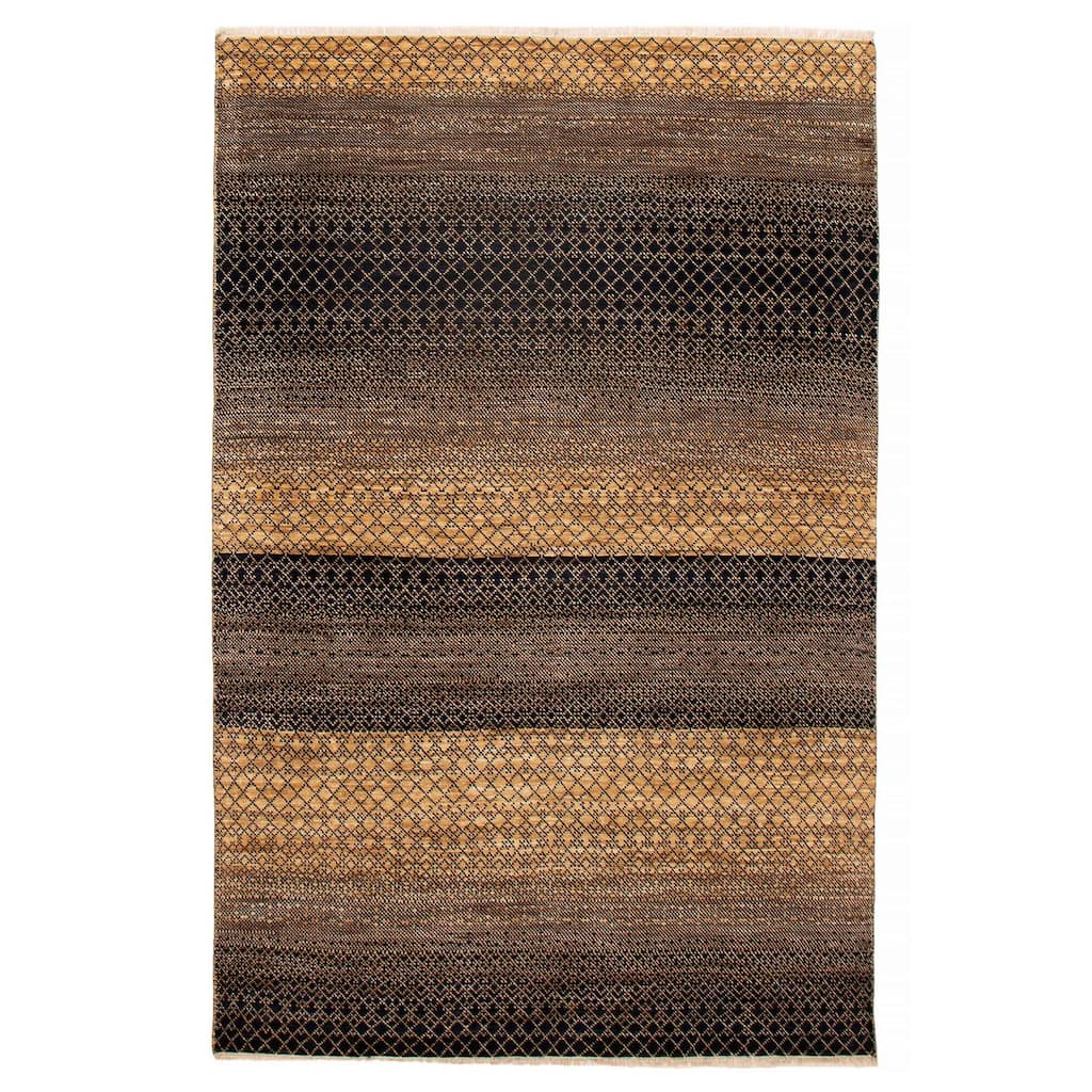 ECARPETGALLERY Hand-knotted Silk Shadow Black, Dark Gold Wool Rug - 6' 5" x 9' 10"