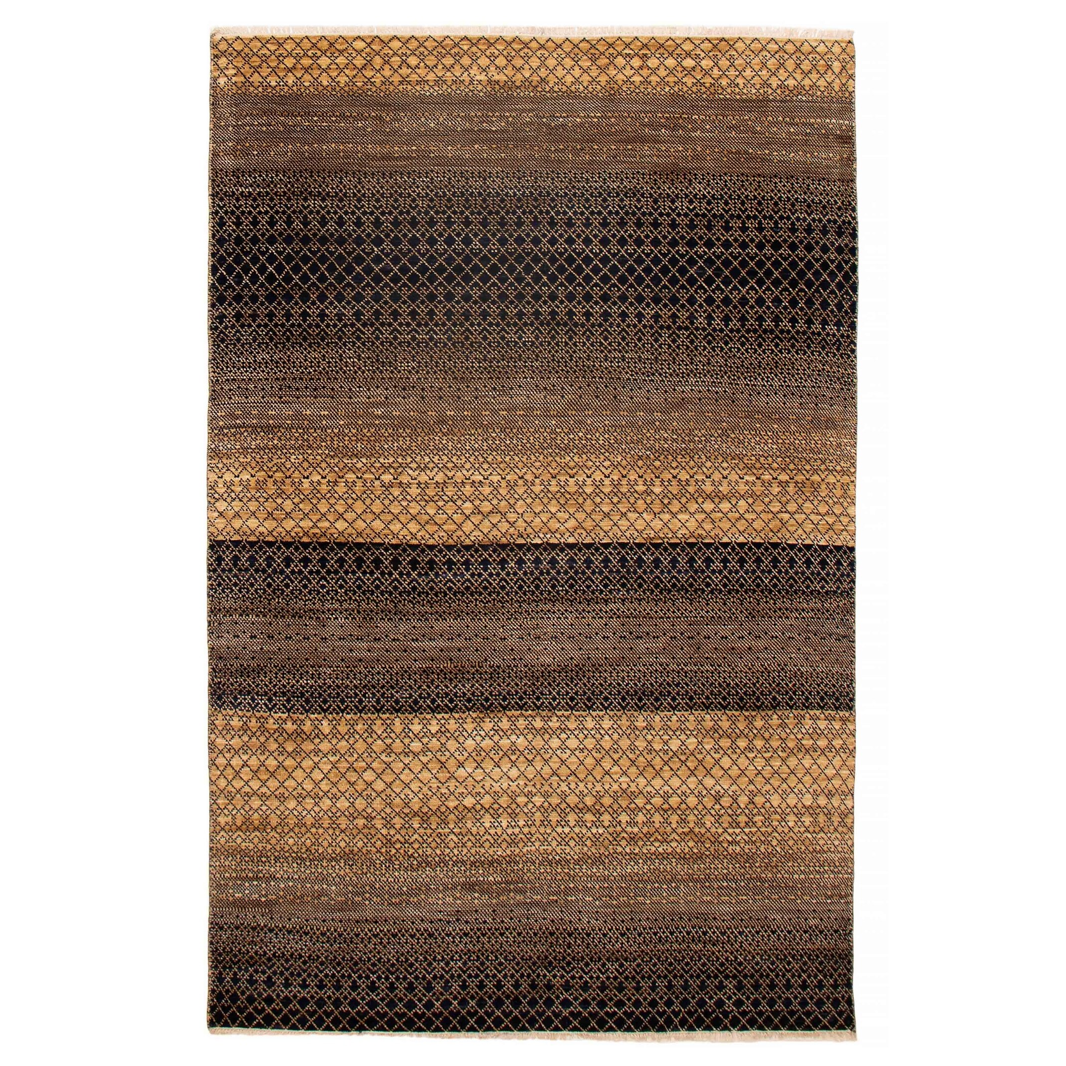 ECARPETGALLERY Hand-knotted Silk Shadow Black, Dark Gold Wool Rug - 6' 5" x 9' 10"