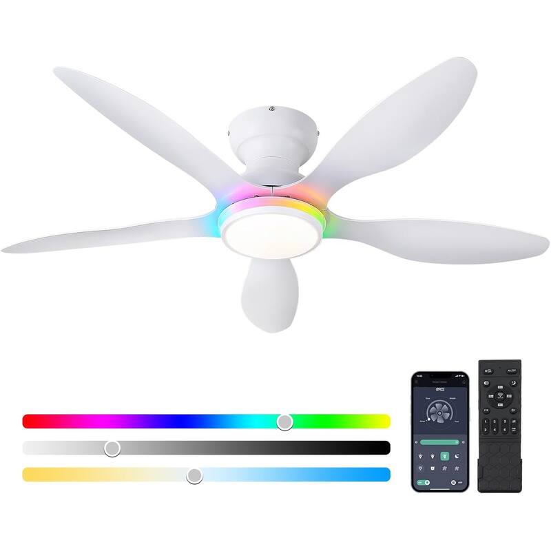 46" Flush Mount Ceiling Fan,Low Profile Ceiling Fan with Light - 46 Inches - White-RGB