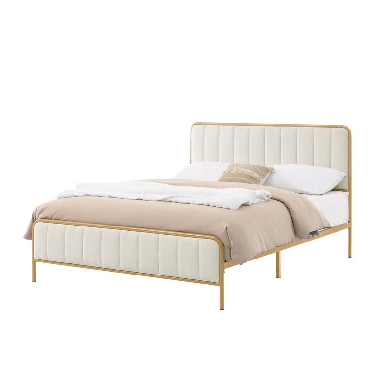 Queen Upholstered Bed Frame with Tufted Headboard, Modern Design, Neutral Tones