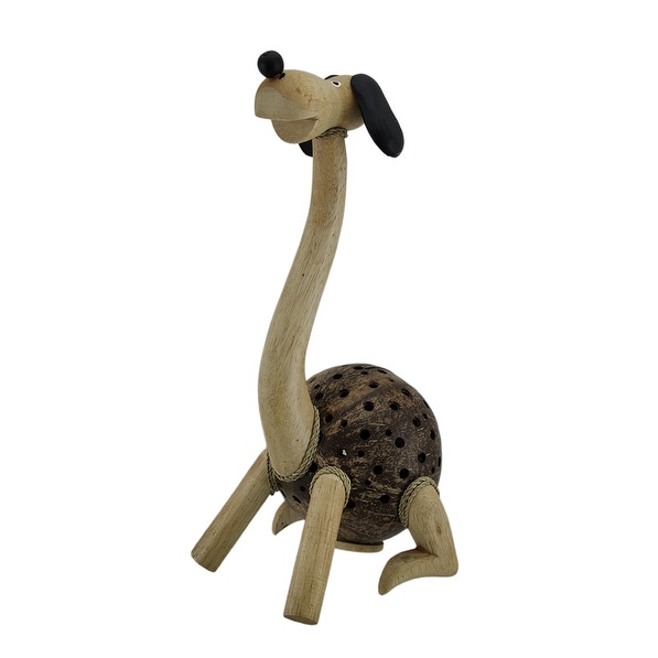 Long Neck Puppy Dog Wood and Coconut Shell Coin Bank - 14 X 6 X 6 inches