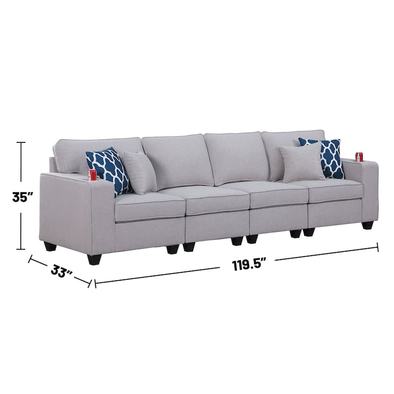 Linen Upholstered 4-Seater Sofa in Light Gray