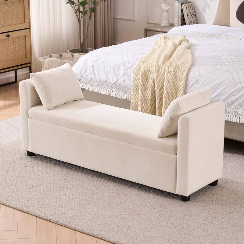 Velvet Storage Bench for Bedroom,End of Bed Bench for King Size Bed, Modern Upholstered Long Ottoman Bench for Entryway