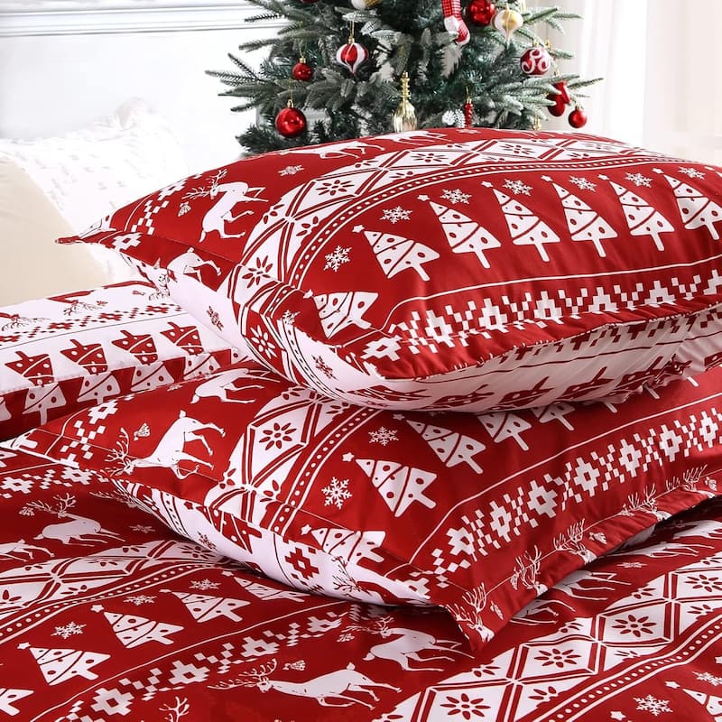 Reversible Printed Christmas Duvet Cover and Pillow Shams Set, Bedding Set