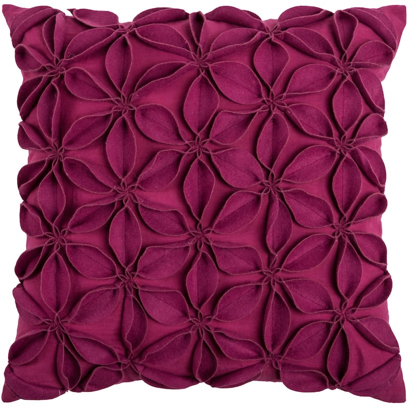 Rizzy Home Wool and Felt Floral Throw Pillow - Polyester - Magenta