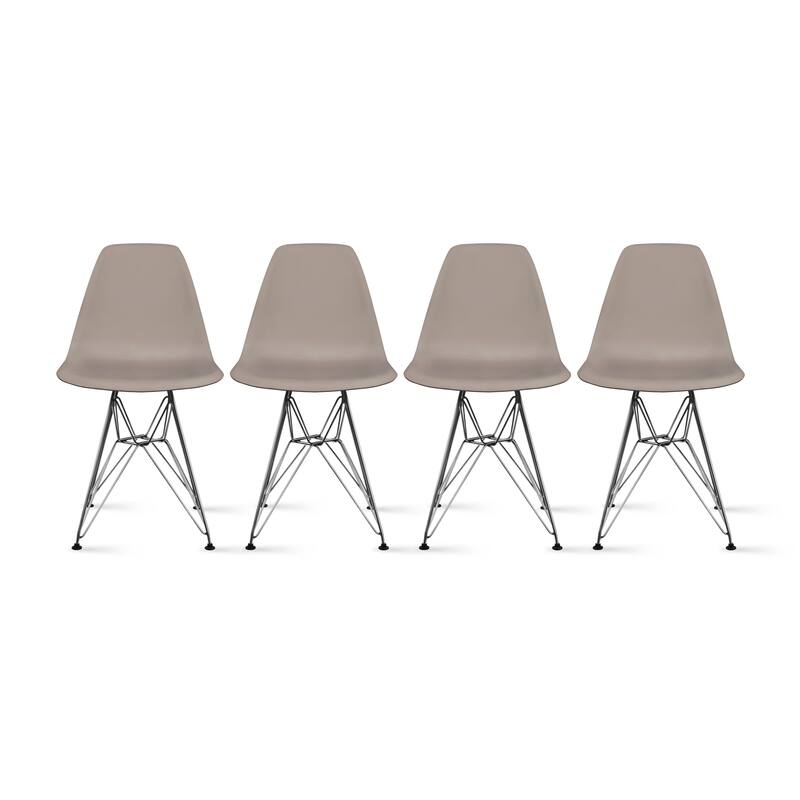 Colorful Designer Plastic Dining Chairs Kitchen Bedroom with Chrome Metal Eiffel Legs Hotel Restaurant Reception (Set of 4) - Taupe Gray