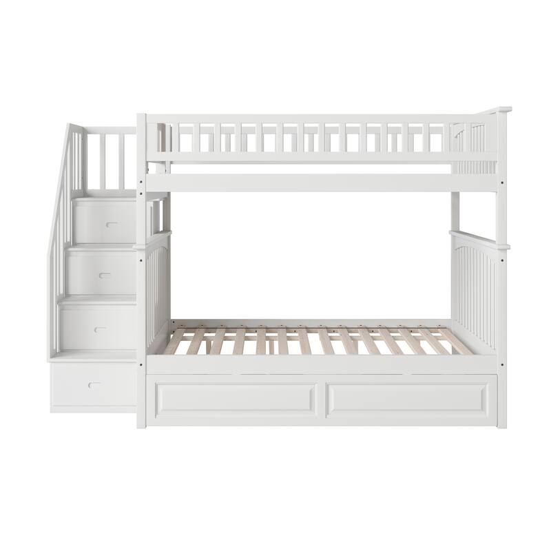 Columbia Staircase Bunk Bed Full over Full with Twin Trundle in White