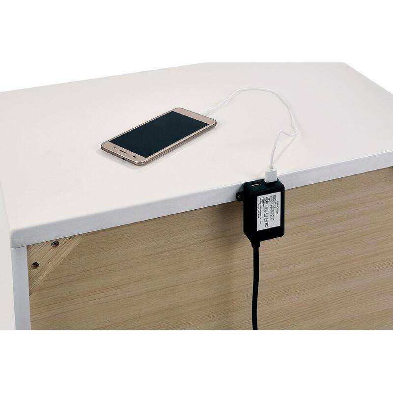Elegant White High-Gloss Nightstand w/ Chrome & USB for Bedroom