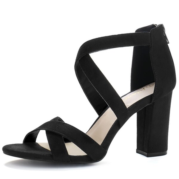 peep toe crisscross chunky heeled sandals
