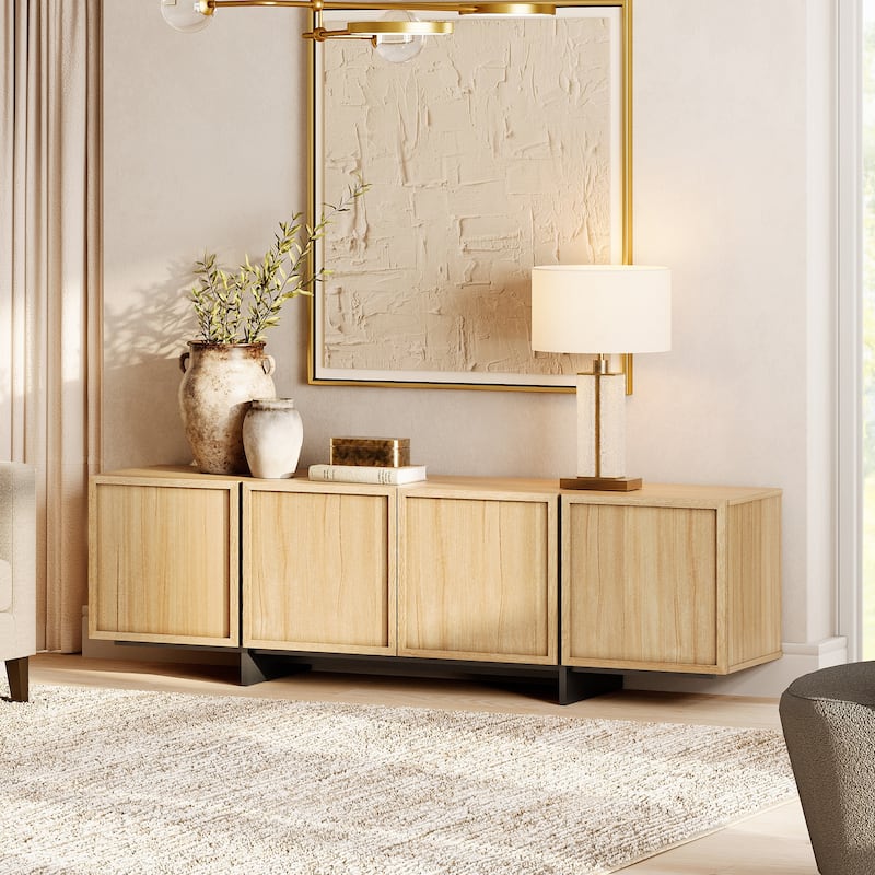WAMPAT TV Stand with T-Shaped Legs, Modern Entertainment Center with 4 Storage Cabinets, Media Console TV Table for Living Room