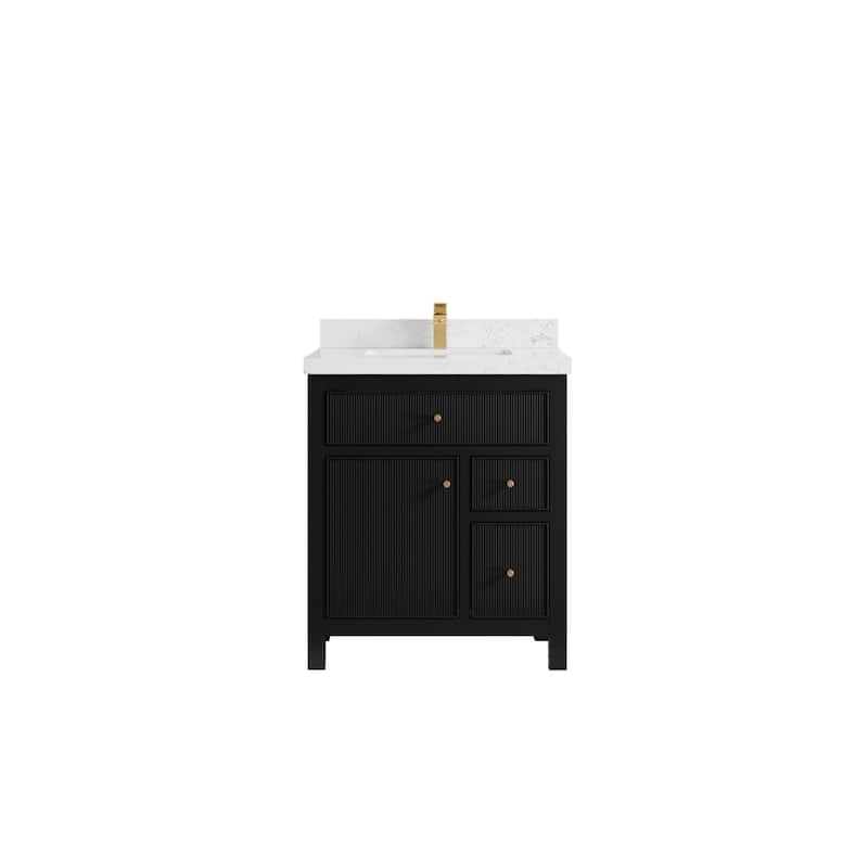 Willow Collections 30 in W x 22 in D Sonoma Free Standing Reeded Single Sink Bathroom Vanity with Countertop - 2" Empira White - Black