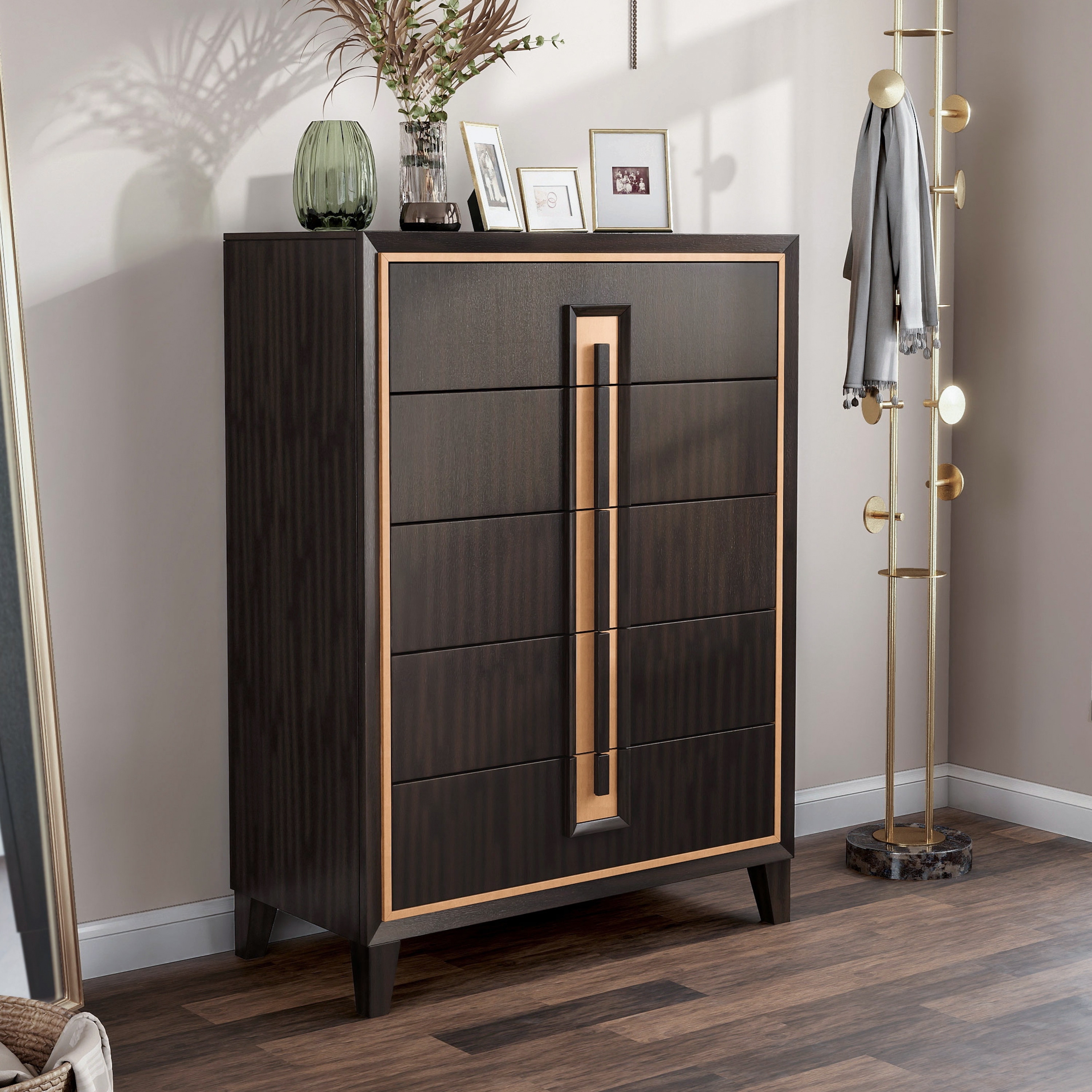 Furniture of America Nyx Modern 5-Drawer Espresso Solid Wood Chest