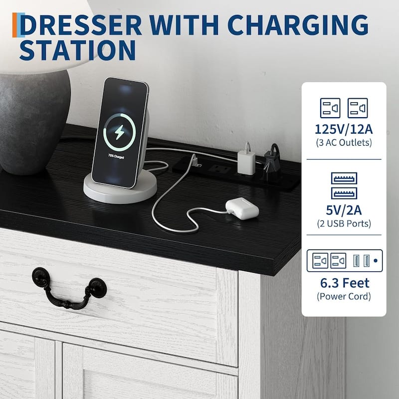 9 Drawer Dresser with Charging Station,54" Wide Wood Dresser with Metal Handle