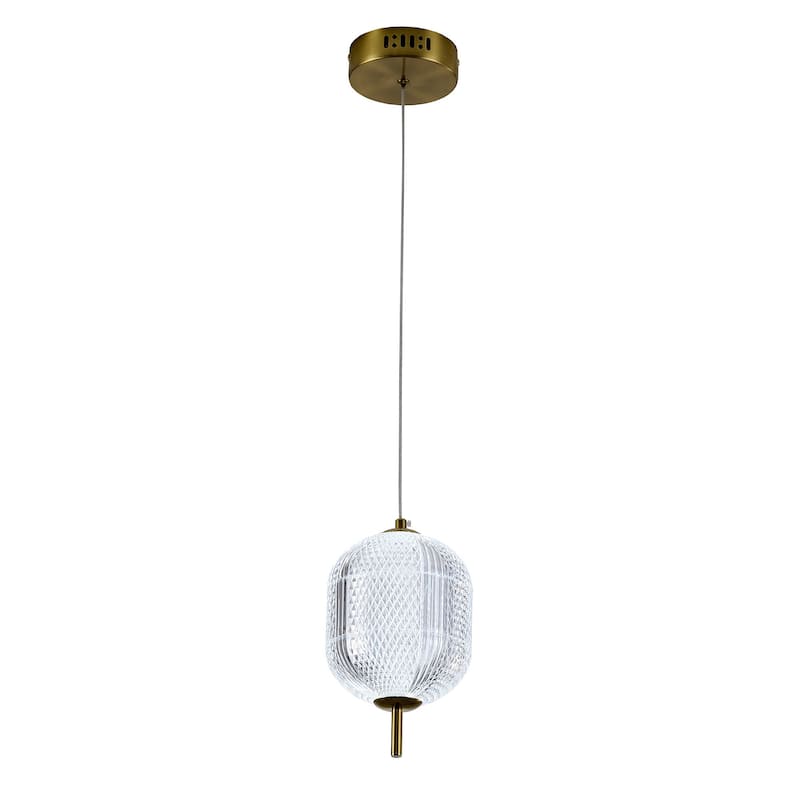 1-Light Brass Dimmable LED Single Pendant With A Clear PC Shade