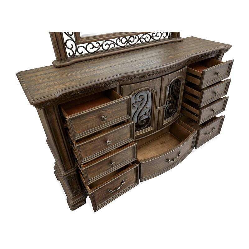 Magnussen Home Durango Willadeene Brown Drawer Dresser with Shaped Mirror