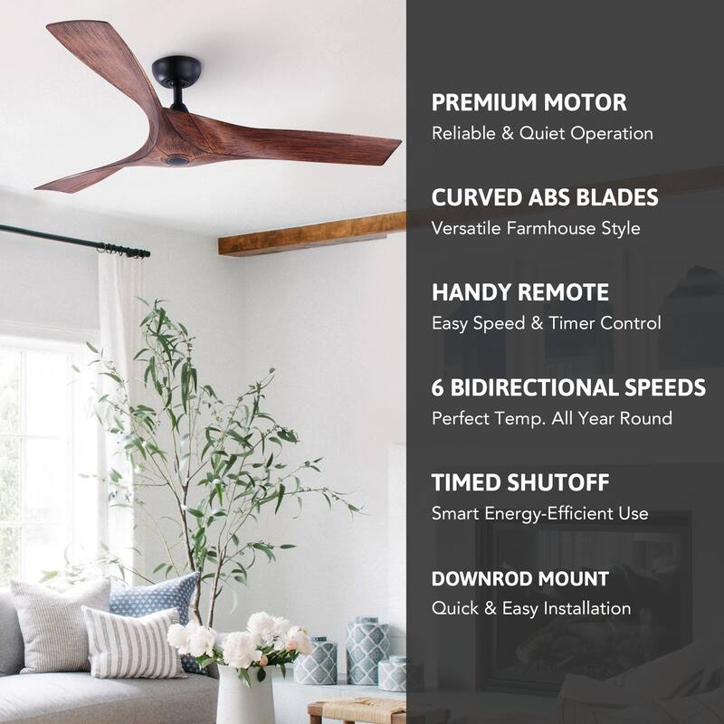 CO-Z 52-inch 3-Blade Propeller Ceiling Fan with Remote Midcentury Modern Farmhouse