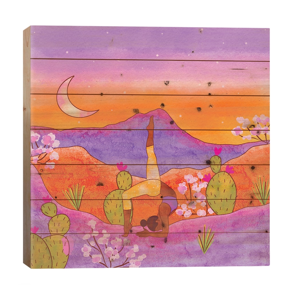 Yoga In The Desert Iii Print On Wood by Olivia Bürki - Multi-Color