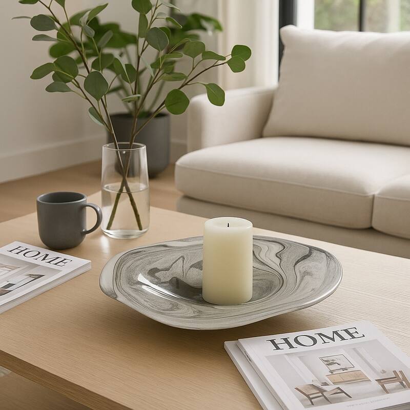 Glass Decorative Tray Marbled Swirl Pattern Modern Design Home Office - Swirl Grey - 21.0"