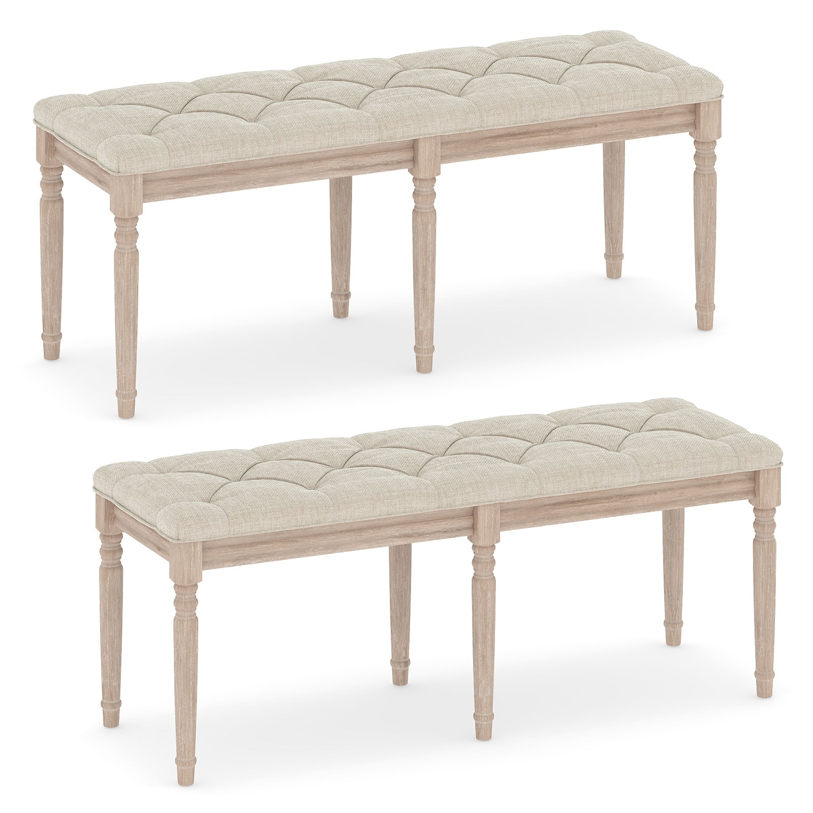 Gymax 2PCS 47.5'' End of Bed Bench w/Tufted Decoration & Antiqued Legs