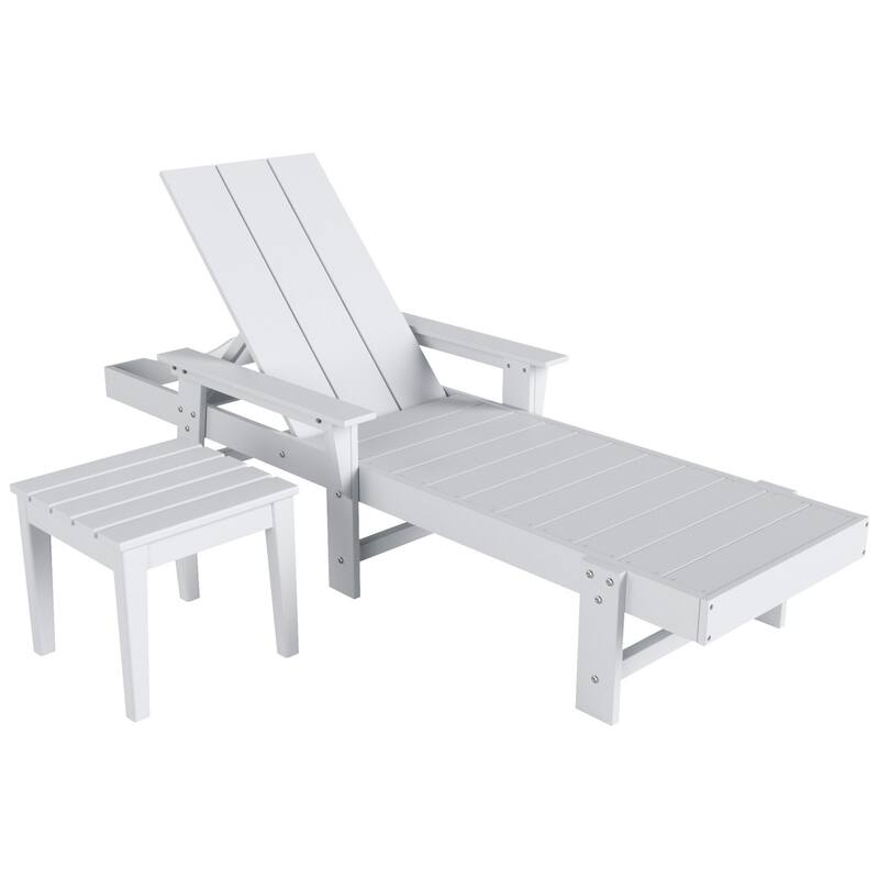 Polytrends Shoreside Modern Poly Eco-Friendly All Weather Reclining Chaise Lounge With Arms, Wheels, & Side Table (2-Piece Set)