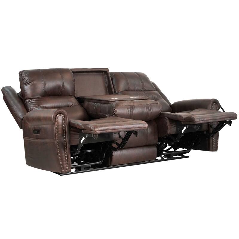 81.5" Width Power Reclining Sofa With Adjustable Headrest and Dropdown Center Table with Cup Holders - 3 Seats
