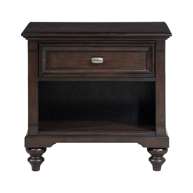 1 Drawer Wooden Nightstand with Gunmetal Hardware in Dark Oak - Dark Oak - 1-drawer