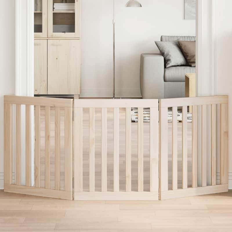 vidaXL Dog Gate Poplar wood Foldable Dog Gate Rectangular - Brown(11)