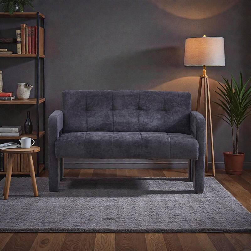 Modern Double Armchair Upholstered 2-Seater Sofa with Dual Armrests, Chenille Fabric Compact Couch for Living Room