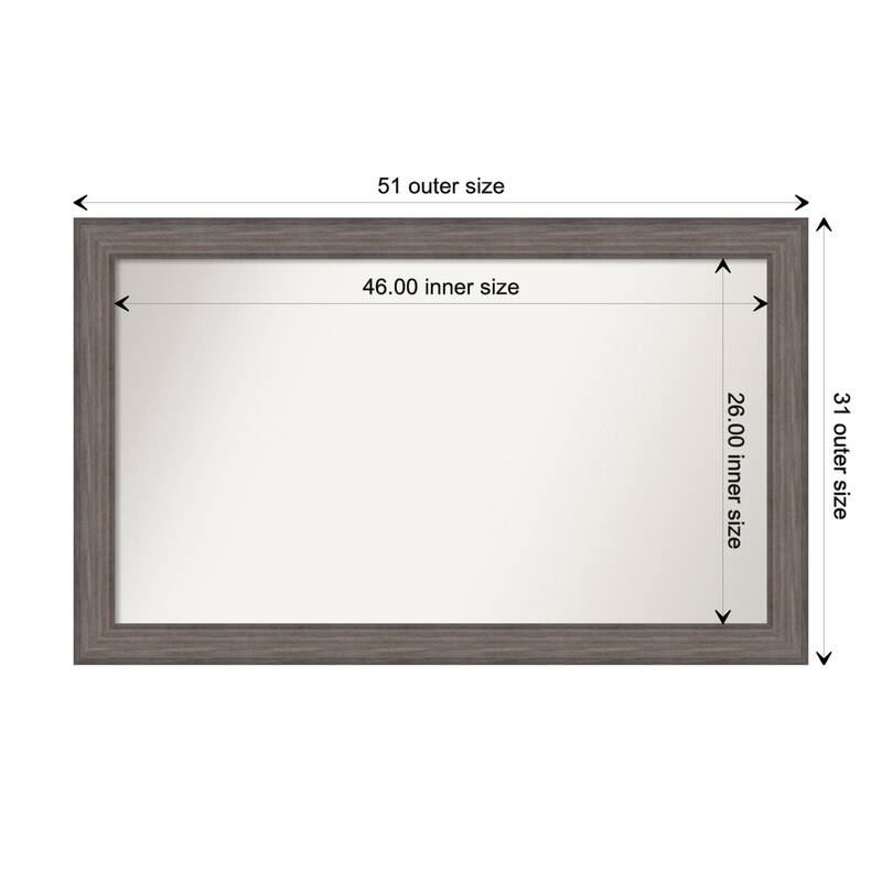 Country Barnwood Framed Non-Beveled Custom Wall Mirror, Bathroom Vanity Mirror - Outer Size: 51.25 x 31.25