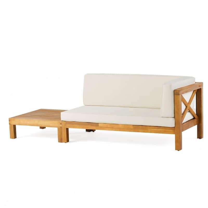 Roomfitters X-Back Corner Bench with Coffee Table, Outdoor Wooden Patio Sofa with Cushions for Garden or Porch