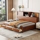 preview thumbnail 6 of 71, Platform Daybed with USB Charging and Sockets, Wooden Daybed Frame with Pushable Top Shelf 3 Drawers No Box Spring Needed Brown - Full