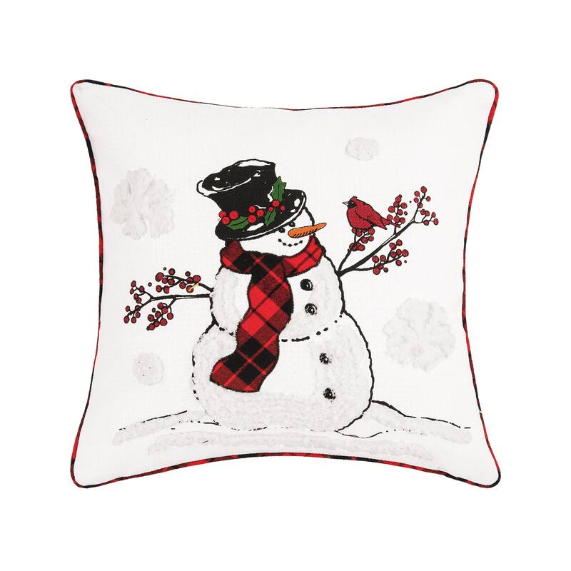 Snowman Cardinal Embroidered Throw Pillow