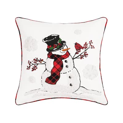 Snowman Cardinal Embroidered Throw Pillow