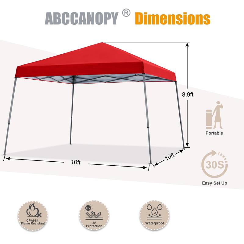 ABCCANOPY Portable Pop Up Canopy Tent Beach Canopy with Large Base - 10x10ft