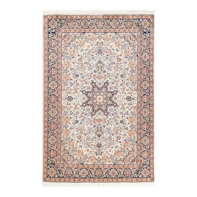 Overton Handknotted Wool Traditional Oriental Ivory Area Rug - 4' x 6'