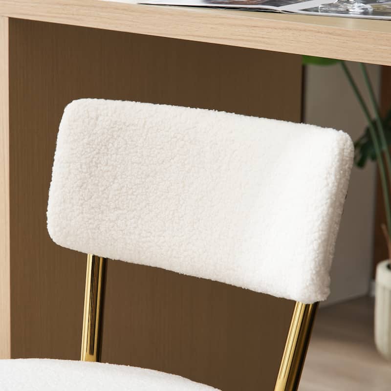 Set of 2 Modern Teddy Fabric Upholstered Bar Stools, Metal Base High Stool Suitable for Kitchen, Dining and Living Room